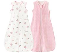 Nivolltha 2 Pack Super Soft 1 TOG Baby Sleeping Bag, 100% Cotton Spring & Autumn Sleeping Bag for 18-36 Months, Newborn Essentials, Bloom & Pink