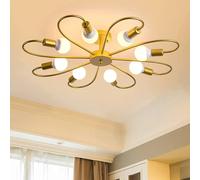 NIVOR 8 light Industrial Chandelier Mid Century Flush Mount Ceiling Light in Metallic Gold NIVOR Metallic Gold