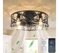NIVOR Industrial Caged Ceiling Fan Light Low Profile Flush Mount Remote in Black NIVOR Black