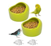 Niwaes 2 Pcs Ceramic Bird Food Bowls Parakeet Cage Water Bowl Birds Feeding Dish Parrot Water Feeder for Cage with 2 Plastic Feeding Clips for Parakeets Conure Cockatiels Lovebird Budgie (Green)