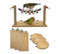 Niwaes Bird Ledges Wood Sets, Parakeet Wooden Stand Platform with Lava Ledge Blocks Chew Toys Bird Cage Cage Accessories for Finches Canaries Cockatiels Parrot
