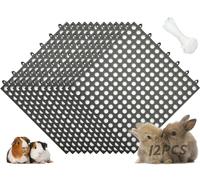 Niwaes Rabbit Cage Mat Floor - 12 Pcs Plastic Bunny Resting Mats 12x12 Washable Small Animal Feet Pad with Holes for Adult Guinea Pig Chinchilla Ferret Squirrel, Easy to Cut and Splice (Grey)