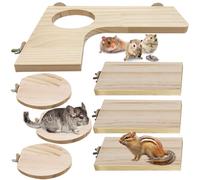 Niwaes Wooden Hamster Cage Platform Set 7 Pack Wood Juvenile Chinchilla Shelves, Squirrel L-Shape Corner Ledge Standing Board, Rat Cage Accessories for Gerbil Small Animal Climbing