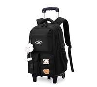 NIWEIYA Black Rolling Backpack with Wheels for Girls Boys, Kids Roller Wheeled Backpack Middle School Bag, Trolley Rolling Bookbag on 2 Wheels