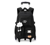 NIWEIYA Black Rolling Backpack with Wheels for Girls Boys, Kids Roller Wheeled Backpack Middle School Bag, Trolley Rolling Bookbag on 6 Wheels