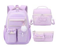 NIWEIYA Girls Backpack School Bags Kids Elementary School Backpack for Girls Teens Cute Childrens Bookbags Casual Back Packs, 3pcs Purple, 18.11x12.6x8.66 inches, Daypack Backpacks