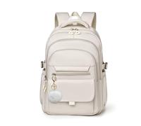 NIWEIYA Kids Backpack for Girls & Boys, Cute Solid Color Aesthetic Bookbag Elementary School Bag for Girls, Beige-white, M