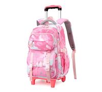 NIWEIYA Kids Rolling Backpack for Girls School Backpack with Wheels for Boys Wheeled Trolley Bookbag for Primary Student, 2 Wheels Pink, 13.38 x 7.87 x 18.5 inches, Daypack Backpacks