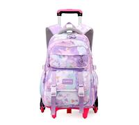 NIWEIYA Kids Rolling Backpack for Girls School Backpack with Wheels for Boys Wheeled Trolley Bookbag for Primary Student, 6 Wheels Purple, L, Daypack Backpacks