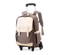 NIWEIYA Kids Rolling Backpack Roller Backpack with Wheels for Girls & Boys Trolley School Bags Wheeled Bookbags for Boys, 6 Wheels Brown, 12.6 x 8.66 x 18.11 inches, Modern