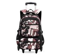 NIWEIYA Rolling Backpack for Boys School Backpack with Wheels for Boys Wheeled Bookbags Trolley School Bags for Teens, 6 Wheels Brown-black, M, Daypack Backpacks