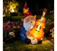 niwhydi Funny Garden Gnome Statue Solar Hippie Gnomes Decorations Figurine Yard Ornament Gnome Playing Lighted Guitar LED Lawn Patio Porch Decor for Outdoor House Housewarming Gifts for Women