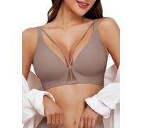 Niwicee Bras for Women Sexy Everyday Bra Wireless Seamless Non Wired Push Up Bra Support V Neck Comfort Sleep T-Shirt Padded Bralette (Misty Grey, L)