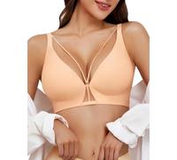 Niwicee Bras for Women Sexy Everyday Bra Wireless Seamless Non Wired Push Up Bra Support V Neck Comfort Sleep T-Shirt Padded Bralette (Nude, S)