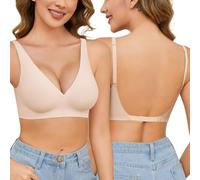 Niwicee Low Back Bra for Women Backless Bra Seamless Wireless Deep V Plunge Bra Multiway Convertible Adjustable Strap Soft Bra with Padding (Beige, S)