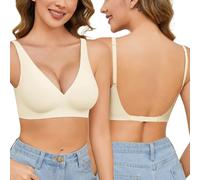 Niwicee Low Back Bra for Women Backless Bra Seamless Wireless Deep V Plunge Bra Multiway Convertible Adjustable Strap Soft Bra with Padding (White, L)