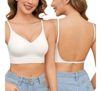 Niwicee Low Back Bra for Women Backless Bra Wirefree Seamless Deep V Plunge Bra Multiway Strap Convertible Halter Bra with Padding Remove (White,L)