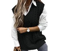 Niwicee Sweater Vest Knitted Sleeveless Jumpers Tank Top Streetwear Knitwear Plaid Pullovers Sweatshirts Oversized V Neck Cable Knit Vintage Retro Stylish Spring Autumn Winter Chunky Women(Black,M)
