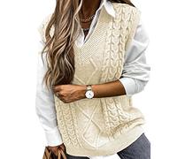 Niwicee Sweater Vest Knitted Sleeveless Jumpers Tank Top Streetwear Knitwear Plaid Pullovers Sweatshirts Oversized V Neck Cable Knit Vintage Retro Stylish Spring Autumn Winter Chunky Women