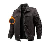 Niwicee Winter Jackets for Men Fleece Lined Cargo Jackets Thick Warm Military Cotton Coat Lapel Collar with Multi Pocket Thermal Trucker Jackets Windbreaker Casual Outwear Coat(Grey,L)