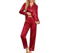 Niwicee Women Pyjama Set Silk Satin Pjs Long Sleeve Bridal Pyjama Set Christmas Pyjamas for Women Button Down Loungewear Sleepwear Ladies Nightwear Xmas for Her Wife