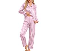 Niwicee Women Pyjama Set Silk Satin Pjs Long Sleeve Bridal Pyjama Set Christmas Pyjamas for Women Button Down Loungewear Sleepwear Ladies Nightwear Xmas for Her Wife