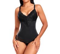 Niwicee Women Shapewear Bodysuit Tummy Control Full Body Shaper Seamless Sculpting Adjustable Straps V Neck Lace Shaping Leotard Tops Waist Trainer Vest(Black,XL)