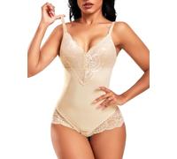 Niwicee Women Shapewear Bodysuit Tummy Control Full Body Shaper Seamless Sculpting Adjustable Straps V Neck Lace Shaping Leotard Tops Waist Trainer Vest(Skin,L)