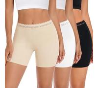 Niwicee Womens Boxer Shorts 3 Pack Lace Anti-Chafing Shorts Seamless Safety Shorts Soft Underwear Boyshorts for Under Dresses Running Yoga (Black/Skin/White,S)