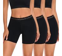 Niwicee Womens Boxer Shorts 3 Pack Lace Anti-Chafing Shorts Seamless Safety Shorts Soft Underwear Boyshorts for Under Dresses Running Yoga (Black*3,M)
