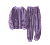 Niwicee Womens Pyjamas Fleece Pyjamas Set Winter Soft fluffy Ladies 2 Piece Pjs Loungewear Set Warm Crew Neck Longsleeve Tops and Thermal Bottoms Nightwear Sleepwear with Pocket S-XXL(Purple,XL)