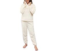 Niwicee Womens Pyjamas Warm Fleece Pyjamas Set Winter Soft Ladies 2 Piece Nightwear Loungewear Set Longsleeve Top and Thermal Bottoms Pjs Sleepwear with Pocket S-XXL(Yellow,XXL)