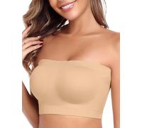 Niwicee Women's Strapless Bra Seamless Wireless Comfort Non-Slip Bandeau Convertible Removable Padding & Straps for Everyday Bras (Beige, L)