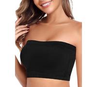 Niwicee Women's Strapless Bra Seamless Wireless Comfort Non-Slip Bandeau Convertible Removable Padding & Straps for Everyday Bras (Black, M)