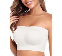 Niwicee Women's Strapless Bra Seamless Wireless Comfort Non-Slip Bandeau Convertible Removable Padding & Straps for Everyday Bras (White, S)