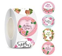Niwieoi 500 PCS Mothers Day Stickers, Happy Mothers Day Decorations, Pink Floral Love Stickers, Plastic, Roll, Indoor, Floral Theme, STICKER_DECAL