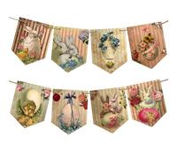 Niwieoi Vintage Easter Banner, 8pcs Paper Bunny Chick Eggs Garlands, Yellow, 12cm x 8cm x 0.3cm, Wall Mount, Standard Banner, Celebratory Occasions