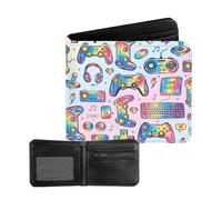 NIWPKDCE Bifold Wallet for Men Women, Small Slim Coin Pocket Wallet with ID Window, Birthday Gifts, PU Leather, Games-Blue, 4.3 x 0.2 x 3.9 inches