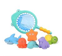NIWWIN Bath Toy Set for Kids, 7 Pieces with Shark Net and Sea Creatures, Colourful Water Toys for Toddlers, Bath Toy
