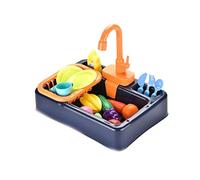 NIWWIN Kids Kitchen Sink Toys Set with Running Water, Blue (PLAY_WORKSTATION), for children aged 3 years and above, unisex, includes 19 pieces