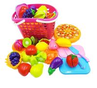 NIWWIN Kids Kitchen Toys with Slicing Pizza & Storage Basket - 26pcs Pretend Food Set, Ages 3+ Includes Cutting Tools
