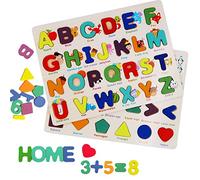 NIWWIN Wooden Alphabet Puzzles, ABC Alphanumeric Shape Puzzles, Montessori puzzle blocks Early Education Puzzle toys for toddlers boys and girls.