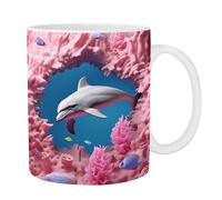 Nixiara 3D Dolphin Ceramic Mugs - Cute Mugs 3D Flat Painted Dolphin Mug Ceramic - Know Novelty 11oz Ceramic Dolphin Decor For Coffee Tea Lovers