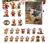 Nixiara Christmas Cow Advent Calendar 2025,2D Acrylic Ornament 24 Days Countdown Calendar | Holidays Scottish Pendant | for Family Home Christmas Tree Party Window Car Rearview Mirror Door