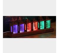 Nixie Tube Clock Simulation, Retro Automatic Page Turning RGB Digital Alarm Clock, USB Interface and 12/24h Display, Glow Tube Clock - A Retro Gift To Decorate Your Desk and Bedroom. (wood grain)