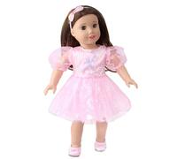 NIXNUT Doll Clothes Princess Gauzy Dress Puff Sleeves Sequins Pattern Summer Clothing for American Girl Doll 18-inch with Bow Hairband