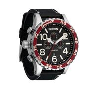 NIXON 51-30 Chrono A1392-300m Water Resistant Men's Analog Fashion Watch (51mm Watch Face, 25mm Genuine Leather Band), Silver / Black / Cranberry, One Size, 51-30 Chrono Leather