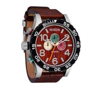 NIXON 51-30 Chrono A1392-300m Water Resistant Men's Analog Fashion Watch (51mm Watch Face, 25mm Genuine Leather Band), Silver/Rosewood/Chocolate, One size, 51-30 Chrono Leather
