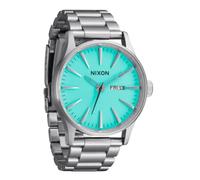 Nixon Sentry SS Stainless Steel Day/Date 42mm WR 100 Meters Mens Watch A356, Silver / Turquoise, One Size, Sentry SS