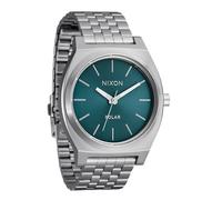 NIXON Time Teller Solar A1369 - Silver/Dusty Blue Sunray - 100m Water Resistant Men's Analog Solar Powered Fashion Watch (40.5mm Watch Face, 20mm 5 Link Stainless Steel Band), Silver / Dusty Blue